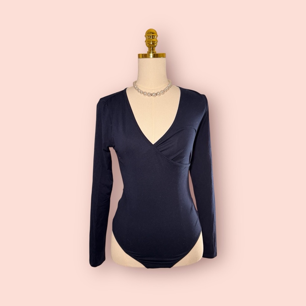 Elegant Navy Blue Long Sleeve Women's Top